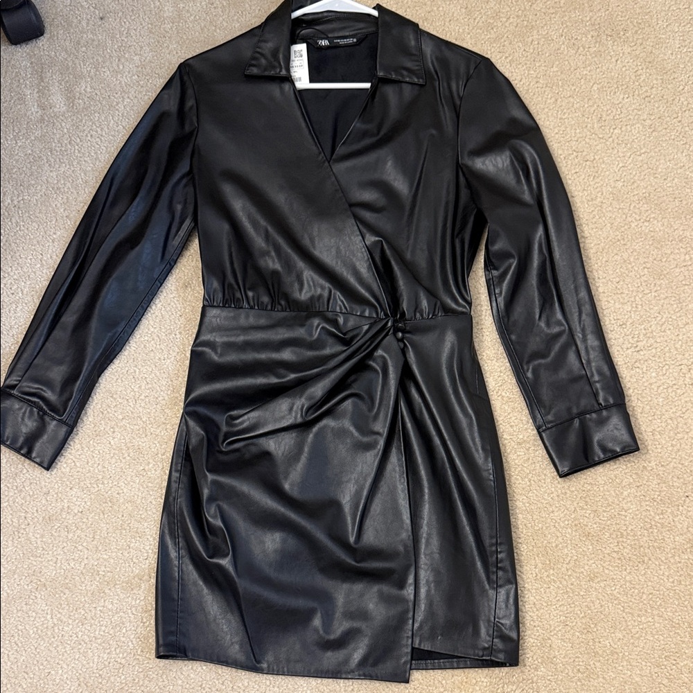 Zara Black Leather Wrap Dress